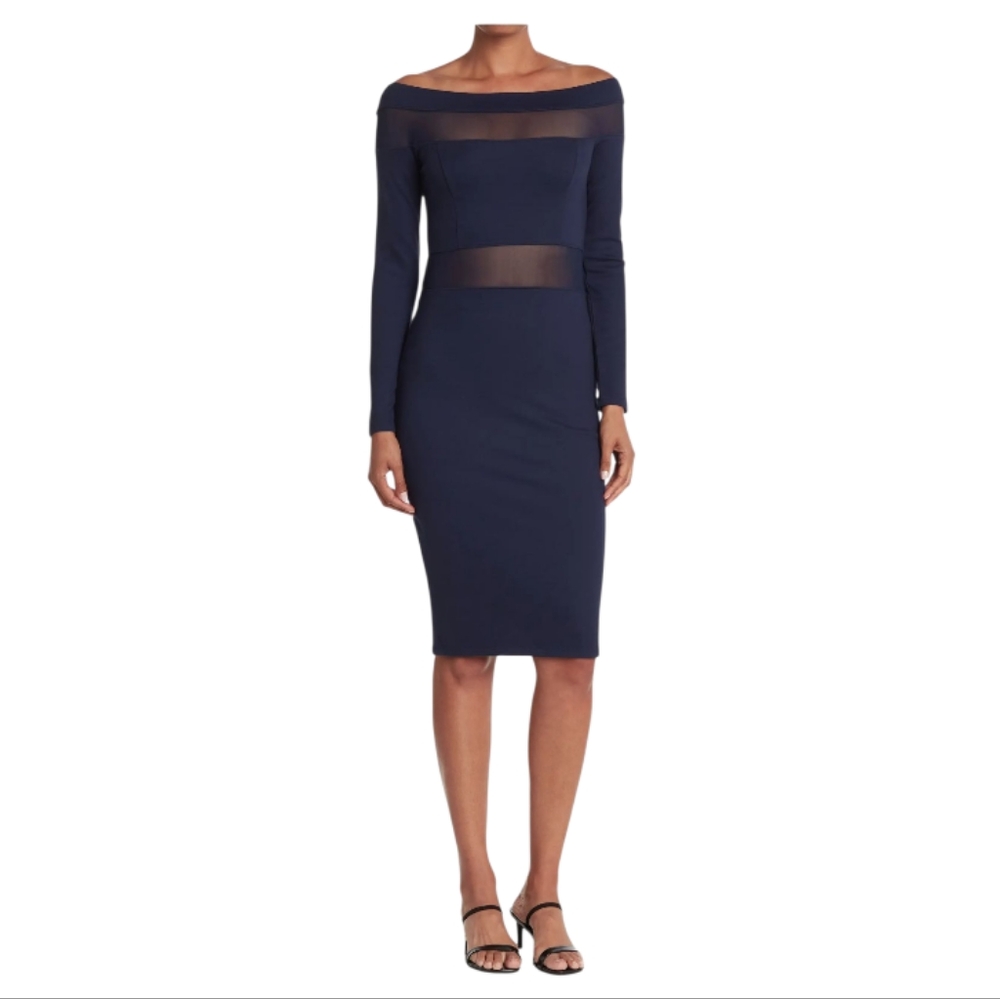 Off-the-Shoulder Mesh Panel Bodycon Dress